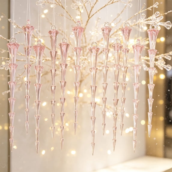Njoeus Artificial Icicle Pendant, 12Pcs Christmas Tree Decor, 16cm Festival Ornament in Pink, Brings Cool Icy Elegance for Tree Wedding Display in Pink