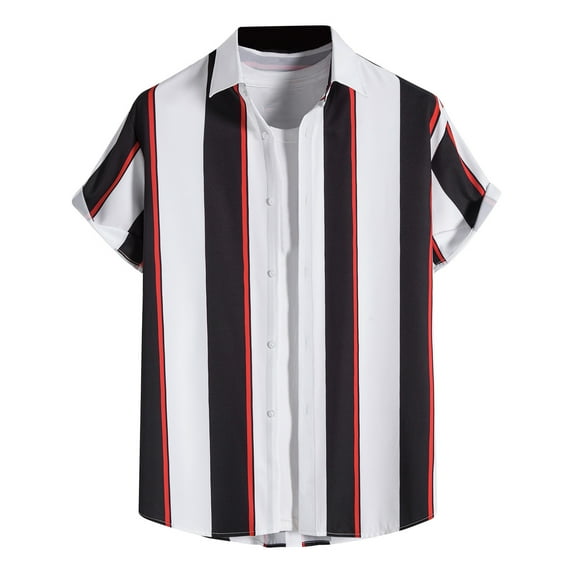 Njoeus Basic Tops Boys Shirts Men's Fashion Striped T-Shirt Slim Fitted Short Sleeve Casual Blouse Button Up Beach Shirts for Men & Boys M-3Xl Oversized Tee Shirt Men