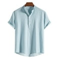 thumbnail image 1 of Njoeus Basic Tops Boys Shirts Men's Shirt Men Cotton Blended T-Shirt Casual Loose Button V-Neck Summer Tops Comfy Short Sleeve Shirts Blouses XS-XXL Short Sleeve Shirts for Men, 1 of 4