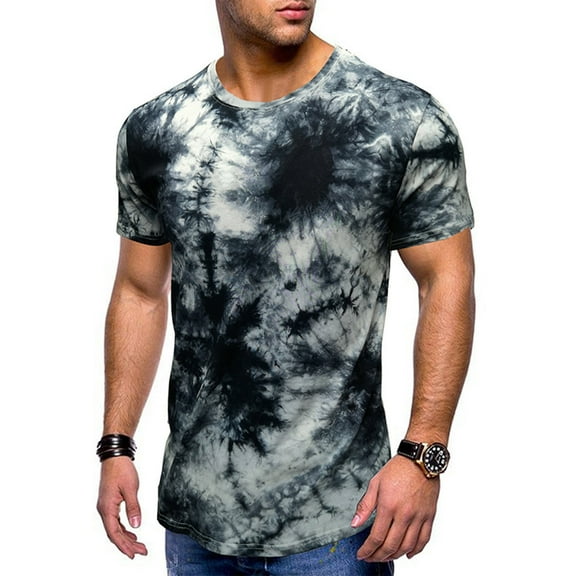 Njoeus Basic Tops Boys Shirts Men's Short Sleeve Round Neck Tie-Dyed Slim Fitted T-Shirt Bottom Shirt Fashion Sports Casual Shirt Tops Daily Top Blouse Summer Tops for Teens