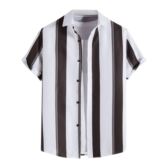 Njoeus Basic Tops Short Sleeve Tops Men's Fashion Striped T-Shirt Slim Fitted Short Sleeve Casual Blouse Button Up Beach Shirts for Men & Boys M-3Xl Men's Tank Tops