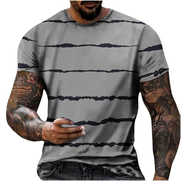 Njoeus Basic Tops T Shirts for Man Men's T-Shirt Mens Big & Tall Gym Workout Tees Tops Striped Regular Fitted Blouse Casual Holiday Short Sleeve Sports Crewneck Shirts M-5Xl Mens Muscle Tank Tops