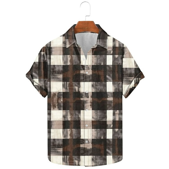 Njoeus Big & Tall Shirts for Men Short Sleeve Button Up Shirts Mens Loose Summer Vacation Plaid Shirt Casual Colorful T-Shirt for Party Clubwear 3X 4X 5X Clearance Black