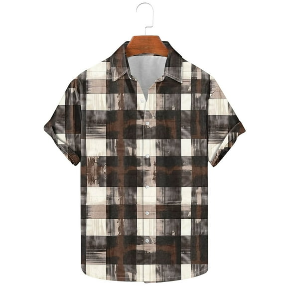 Gyedtr Big & Tall Shirts for Men Short Sleeve Button Up Shirts Mens Loose Summer Vacation Plaid Shirt Casual Colorful T-Shirt for Party Clubwear 3X 4X 5X Black