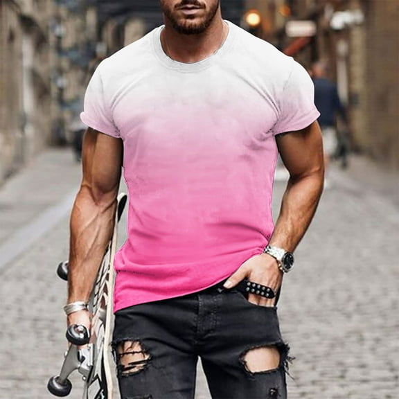 Njoeus Big & Tall Shirts for Men's Muscle T-Shirts Mens Fashion Gradient Tee Shirts Short Sleeve Athletic Workout Gym T Shirts for Men Bodybuilding Tees M-5XL