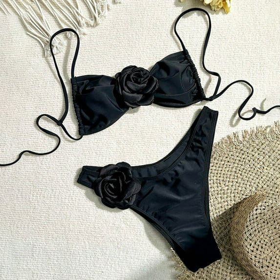 Njoeus Bikini Sets for Women Boho Floral Swimsuit Two Piece Sexy Bathing Suit Tie-Back Bikini Top High Cut Thong Swimwear