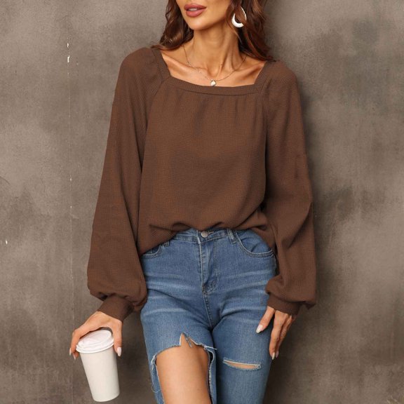 Njoeus Black Blouse, Women's Plain Long Sleeve Shirt Fashion Comfy Tunic Tops Loose Casual Tee Shirts Dressy Blouse S-XXL
