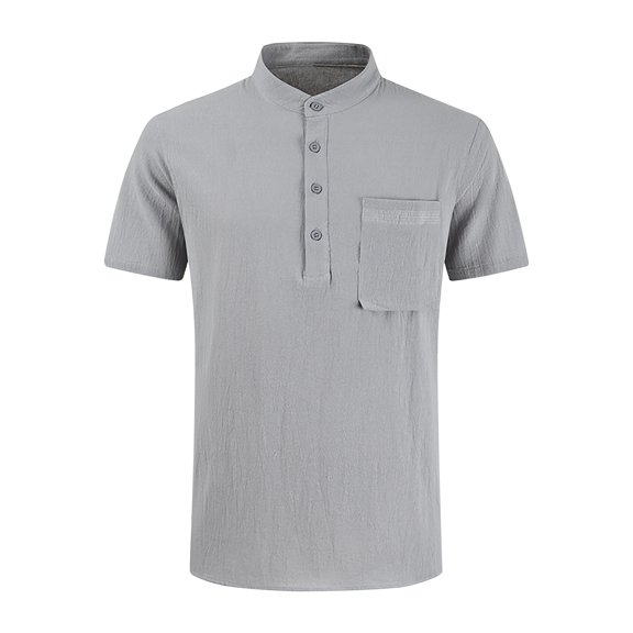 Njoeus Black Tees for Men Boys Shirts Men's Cotton Linen Beach T-Shirt Casual Button Collar Short Sleeve Dress Shirts Summer Tops with Pocket M-3Xl Graphic Tees