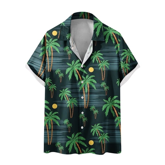 Njoeus Black Tees for Men Boys Shirts Men's Tropical Print Hawaiian Beach T-Shirt Summer Short Sleeve Lapel Button Up Shirts Mens Big & Tall Summer Tops Blouse M-5Xl Summer Tops for Teens