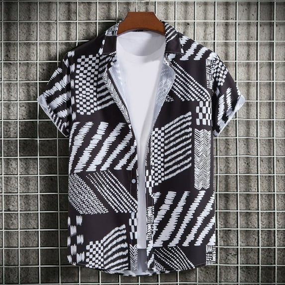 Njoeus Black Tees for Men Boys Shirts Mens Casual Short Sleeve Button Up Shirts Regular Fitted Hawaiian Summer Shirts M-3Xl Mens Shirts