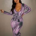 thumbnail image 1 of Njoeus Bodycon Dresses for Women Pencil Party Club Night Out Midi Sheath Dress Long Sleeve Striped Long Maxi Dress with Belt, 1 of 8