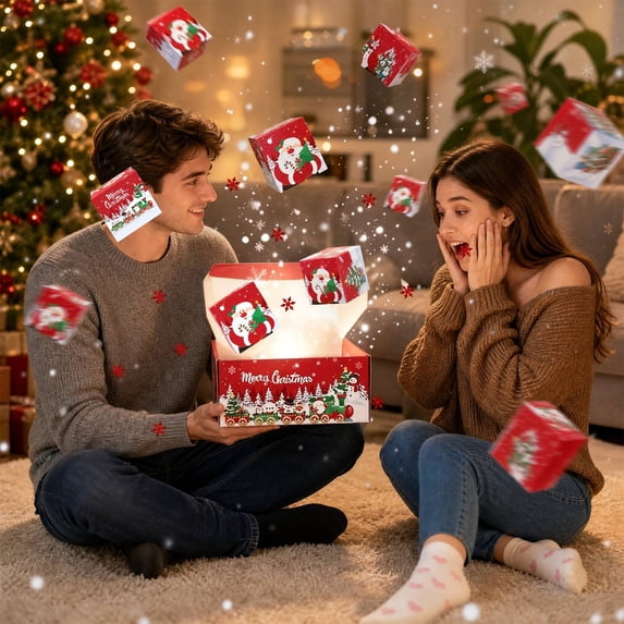 Njoeus Christmas Jumping Box, Surprise Pop Up Gift Box, Bouncing Red Envelope 2026, Brings Fun Folding Surprise for Birthday and Christmas Gift Giving in Style B