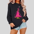 thumbnail image 1 of Njoeus Christmas Womens Long Sleeves Crewneck Sweatshirt Funny Christmas Tree Print Graphic Shirts for Women Teen Girls Black XS, 1 of 3