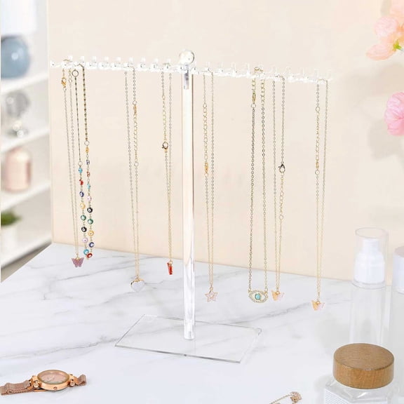 Njoeus Clear Necklace Stand Jewelry Organizer Display Tree Hanger Rack with Hooks Brings Necklace Chain Pendant Bracelet Storage and Easy Access