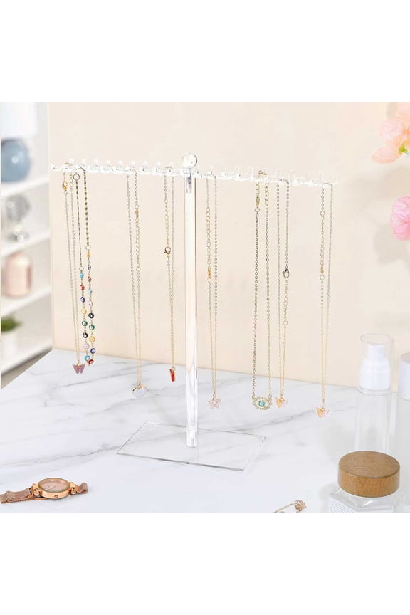 Clear Necklace Stand Jewelry Organizer Display Tree Hanger Rack with Hooks Brings Necklace Chain Pendant Bracelet Storage and Easy Access