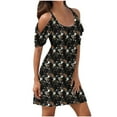 thumbnail image 1 of Njoeus Cold Shoulder Dresses for Women Summer Casual T Shirt Dress Floral Short Sleeve Swings Tunic Dress Beach Cover Up S-3XL, 1 of 4
