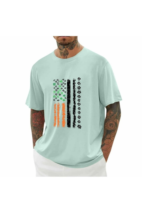 Cool Graphic Tees for Men Big & Tall American Flag Shirts Comfy Short Sleeve Graphic T-Shirts Funny Usa Flag Printed T-Shirt Men's Fathers Day Shirts 3X 4X 5X Mint Green Summer Savings
