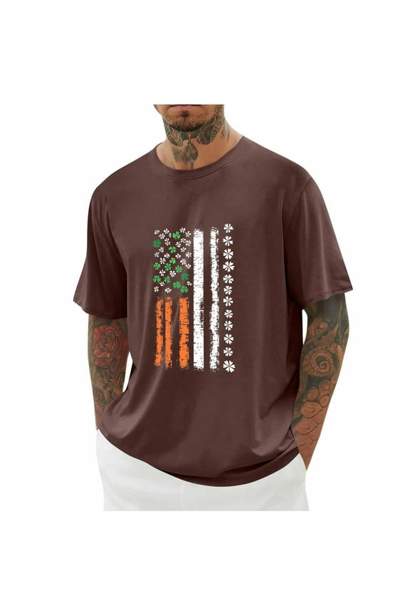 Cool Graphic Tees for Men Big & Tall American Flag Shirts Comfy Short Sleeve Graphic T-Shirts Funny Usa Flag Printed T-Shirt Men's Fathers Day Shirts 3X 4X 5X Brown Summer Savings