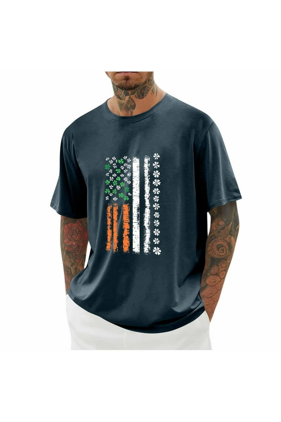 Cool Graphic Tees for Men Big & Tall American Flag Shirts Comfy Short Sleeve Graphic T-Shirts Funny Usa Flag Printed T-Shirt Men's Fathers Day Shirts 3X 4X 5X Navy Summer Savings