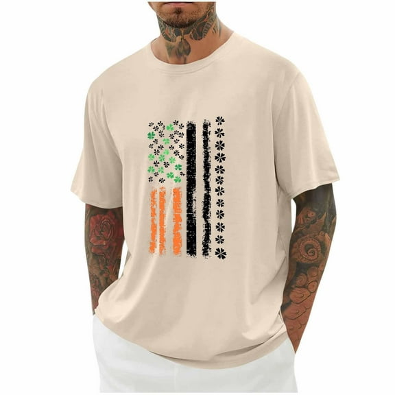 Njoeus Cool Graphic Tees for Men Big & Tall American Flag Shirts Comfy Short Sleeve Graphic T-Shirts Funny Usa Flag Printed T-Shirt Men's Fathers Day Shirts 3X 4X 5X Beige Summer Savings