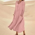 thumbnail image 1 of Njoeus Cotton Linen Dresses for Women Casual Long Sleeve Tunic Sundress Lounge Loose Tank Dress with Big Pockets S-4XL, 1 of 5