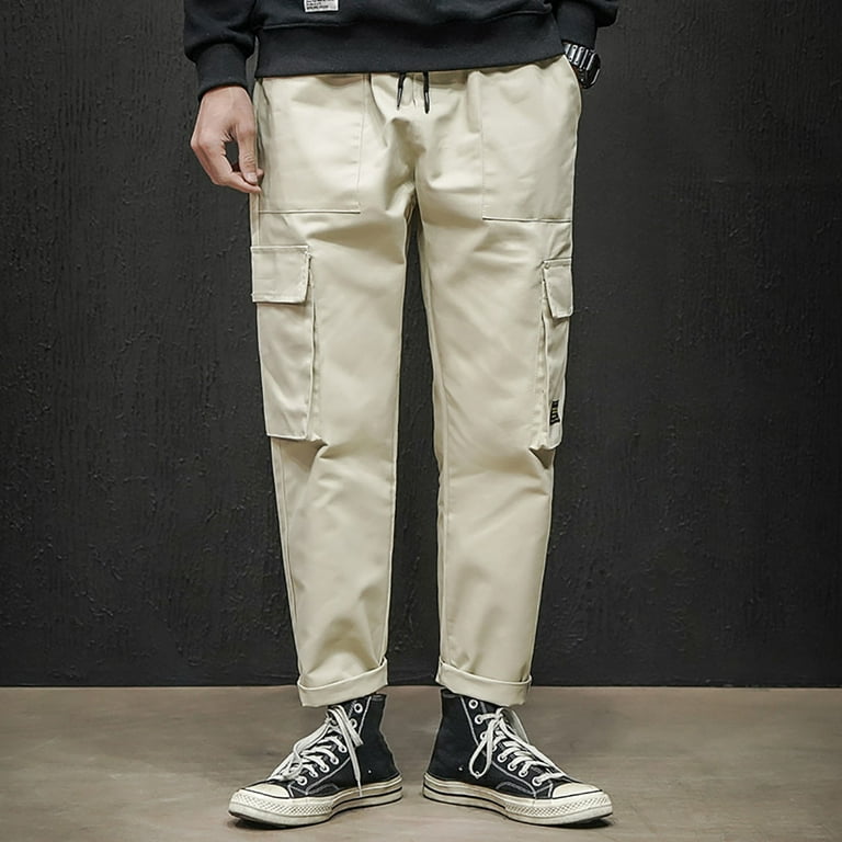 Njoeus Cropped Pants Mens Capri Pants Men Solid Color Casual Pants