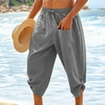 thumbnail image 1 of Njoeus Cropped Pants Plus Pants Men Solid Casual Elastic Waistband Pocket Cotton Linen Panel Trousers Pants Mens Sweatpants On Clearance, 1 of 7