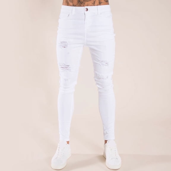 Njoeus Cropped Pants Track Pants For Men Men's Fashion Hole Trouser Distressed Jeans Long Pencil Pants Streetwear Mens Sweatpants On Clearance