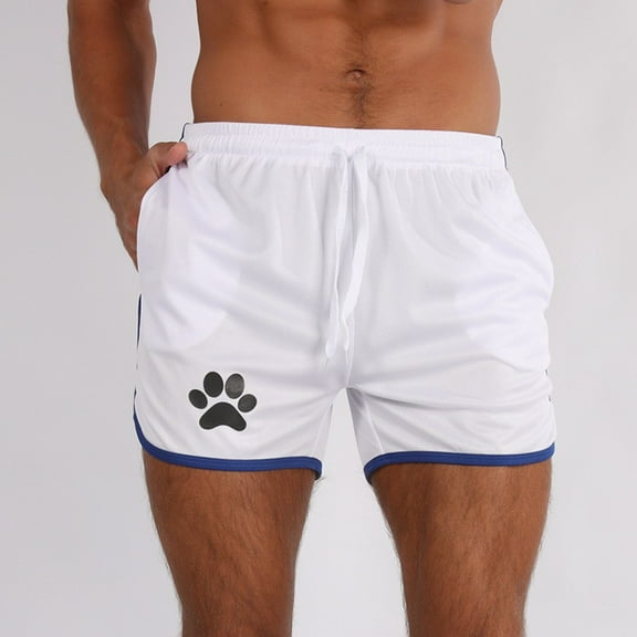 Njoeus Cute Dog Paw Printed Casual Shorts for Men Running Shorts Comfy Mesh Breathable Jogging Athletic Shorts for Men Drawstring Elastic Waist Summer Shorts with Pockets M-XXL White Clearance