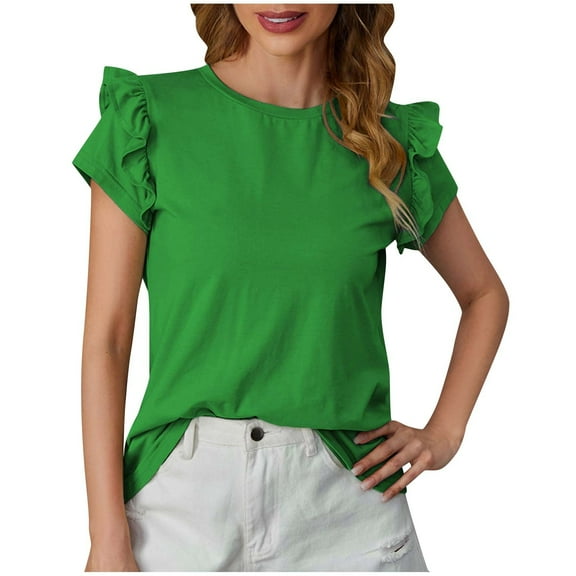 Njoeus Cute Summer Tops for Women White Tops for Women Cute Summer Tops for Women Trendy Ruffle Sleeve Cute Tops Women Dressy Casual Blouse Loose Work T-Shirt S-4Xl (Available in Plus Size) $15 & Unde