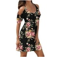 thumbnail image 1 of Njoeus Dresses for Women 2024 Summer Short Sleeve Cold Shoulder T-Shirt Dress Casual Boho Floral Print Beach Dress Loose Swings Sundress S-3XL, 1 of 4