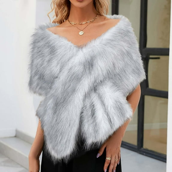 Njoeus Elegant Scarf for Women Faux Fured Shawl Wrap Stole Shrugs Winter Bridal Wedding Party Cover Up