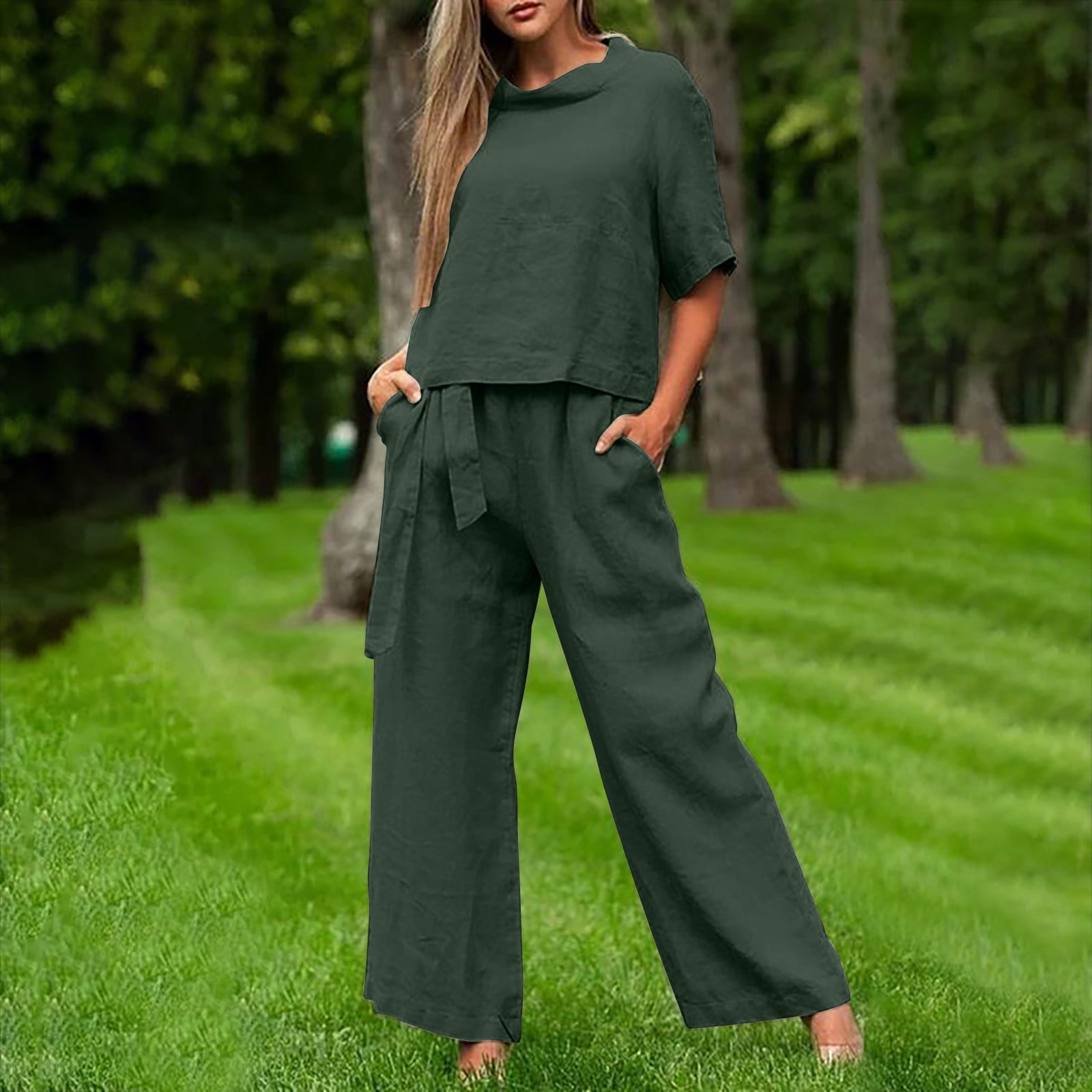 Orange Cotton Two Piece Set With Elastic Waist And Sleeveless Square Neck For Women main image 0