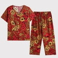 thumbnail image 1 of Njoeus Floral Capris Pajamas Set Women 2 Piece Short Sleeve Button-Down Shirt and Capris Pants Set Lounge Linen Pjs Outfits Sleepwear Plus Size, 1 of 3