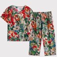 thumbnail image 1 of Njoeus Floral Capris Pajamas Set Women 2 Piece Short Sleeve Button-Down Shirt and Capris Pants Set Lounge Linen Pjs Outfits Sleepwear Plus Size, 1 of 3