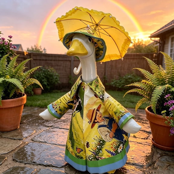 Njoeus Floral Dress with Umbrella Set for 23 Inch Porch Goose Lawn Summer Outdoor Decor Brings Chic Garden Style and Seasonal Display