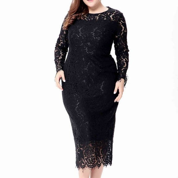 Njoeus Floral Lace Evening Party Dresses for Women Plus Size Elegant Long Sleeve Pencil Dress Cocktail Bodycon Fishtail Dresses XL-6XL