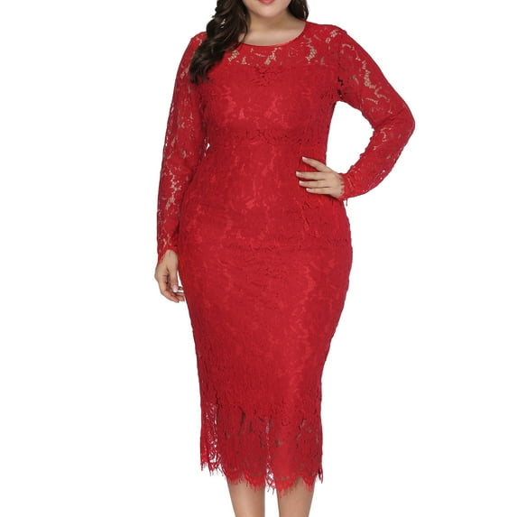 Njoeus Floral Lace Evening Party Dresses for Women Plus Size Elegant Long Sleeve Pencil Dress Cocktail Bodycon Fishtail Dresses XL-6XL