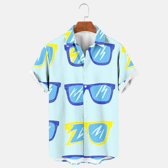 Njoeus Funny Shirts for Men Novelty Graphic Hawaiian Shirts Short Sleeve Button Up Shirts Summer Holiday Beach Shirt Mens Big & Tall Shirts 2X 3X 4X Clearance Light Blue