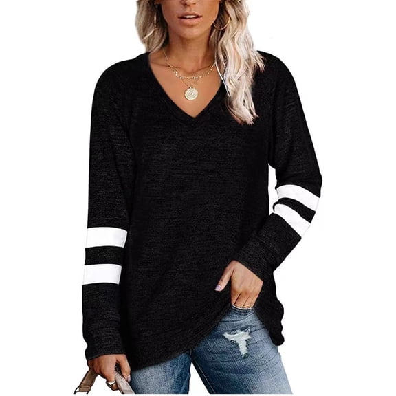 Njoeus Funny Shirts, Women's Tshirt Casual V-Neck Pullover Long Sleeve Color Block Tunic Tops Loose Shirt Blouse