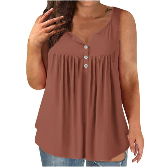 Njoeus Going Out Tops for Women Girls Tank Tops Plus Size Tank Top for Women Sleeveless Tunic Henleys Shirt Womens Summer Tops 2025 Casual Pleated Button Up T-Shirts L-4Xl Blouse Plus Size Women On Cl