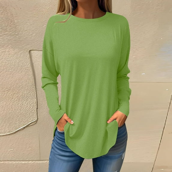 Njoeus Going Out Tops for Women, Shirts for Women Womens Long Sleeve Tops Round Neck Shirts Women Basic Tee Shirt Loose Tunic Tops Dressy Blouses S-3XL