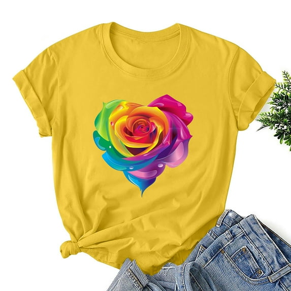 Njoeus Going Out Tops for Women Custom T Shirts Women Cute Graphic Tees Casual T-Shirt Loose Fitted Shirts Printed Short Sleeve Summer Tops for Women Trendy S-3Xl Women Shirt Plus Size Shirt On Cleara