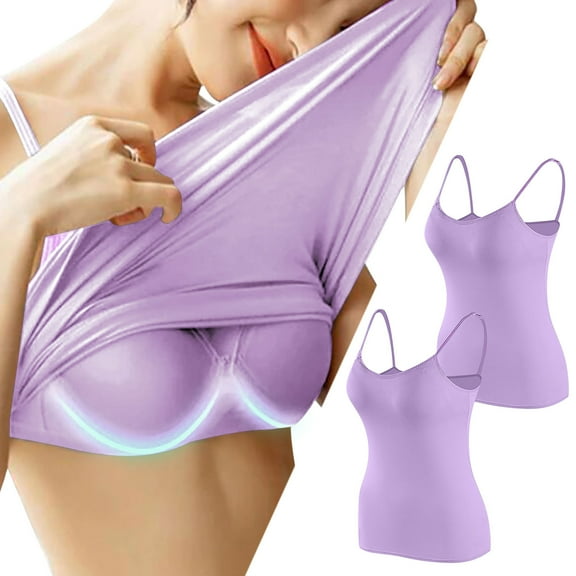 Aueoeo Going Out Tops for Women Ladies Tops and Blouses 2 Piece Womens Modals Camisole Spaghetti Strap Tank Tops with Shelf Bra Stretch Undershirts