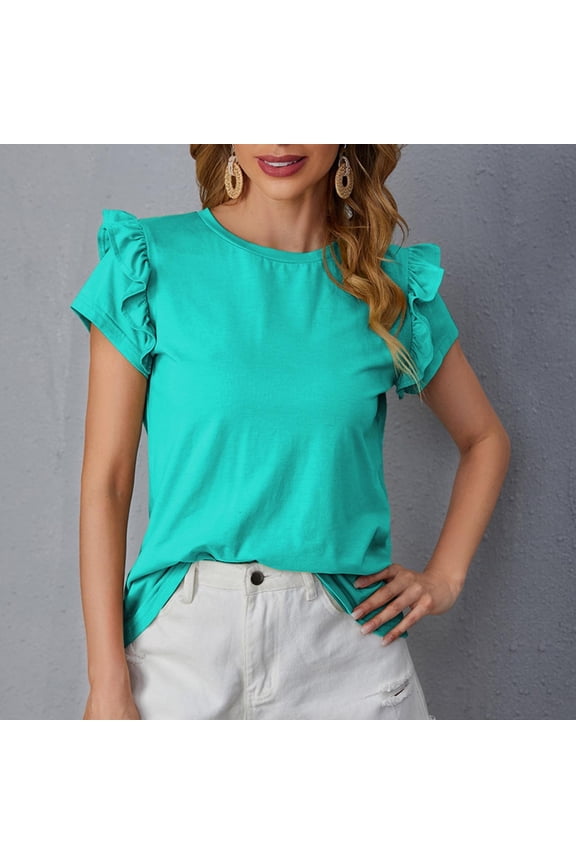 Aueoeo Going Out Tops for Women's Summer Tops Cute Summer Tops for Women Trendy Ruffle Sleeve Cute Tops Women Dressy Casual Blouse Loose Work T-Shirt S-4Xl (Available in Plus Size) Up To 60% Off