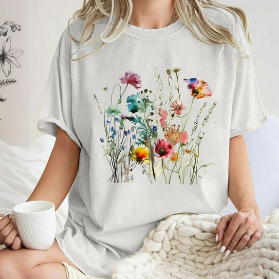 Njoeus Graphic Tees for Women Oversized Tshirts for Women Graphic Tees for Women Short Sleeve Summer Tops Funny Cute Floral Printed Loose Casual T Shirts Vintage Tees for Women T-Shirts & Graphic Tees