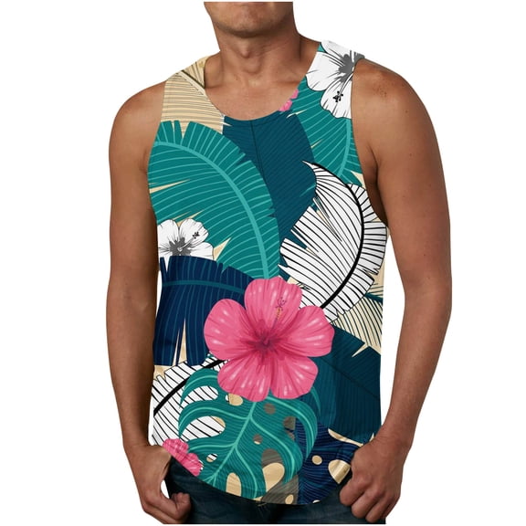 Njoeus Gym Tops Boys Shirts Men's Hawaiian Floral Printed Tank Tops, Mens Big & Tall Gym Workout Shirts Casual Sports Sleeveless Tees Shirt Fashion Summer Vests T-Shirt for Men M-6Xl Mens White Tee Sh