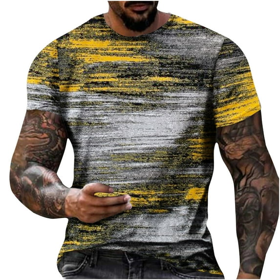 Njoeus Gym Tops Mens Graphic T Shirts Men's T-Shirt Men Tie-Dyed Blouses Casual Vacation Sports Short Sleeve Round Neck T-Shirt Blouses Summer Tops for Men 2024