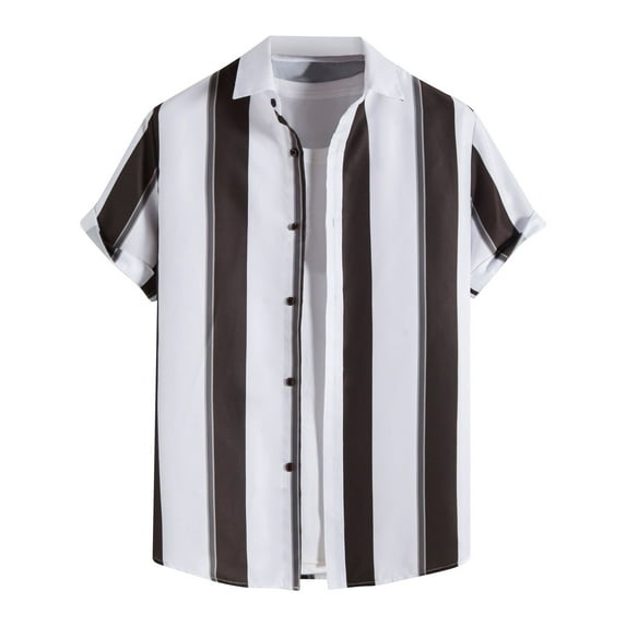 Njoeus Gym Tops Mens Tops Men's Fashion Striped T-Shirt Slim Fitted Short Sleeve Casual Blouse Button Up Beach Shirts for Men & Boys M-3Xl Men's Tank Tops