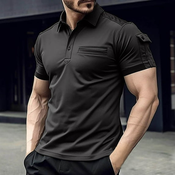 Njoeus Gym Tops Short Sleeve Tops Men's Top Slim Fitting Short Sleeve Shirts Lapel Casual Sports Bottom Shirt Comfort Cotton T-Shirt Gym Workout Tops M-3Xl Summer Tops for Men 2024